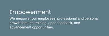 A text box contains a company value statement titled "Empowerment," which reads: We empower our employees’ professional and personal growth through training, open feedback, and advancement opportunities.