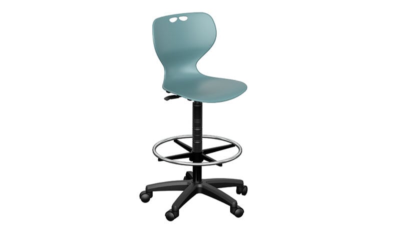 FFL Lab Stool by MiEN Company, featuring a sleek, curved backrest and an adjustable footring, designed for ergonomic support in lab environments.