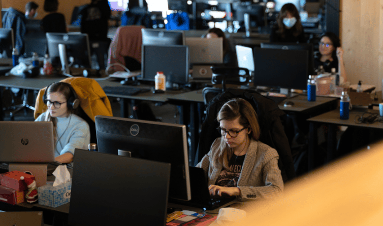 Focused employees working on their computers.